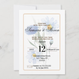 Convites Blue Water Color Flower Wedding Celebration Invite