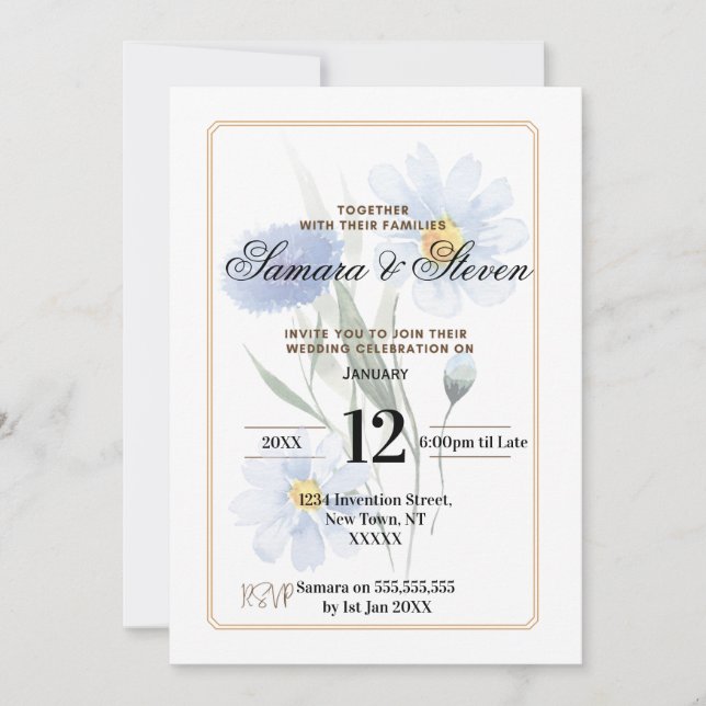 Convites Blue Water Color Flower Wedding Celebration Invite (Frente)