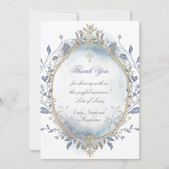 Convites blue watercolor beige frame thank you card (Frente)