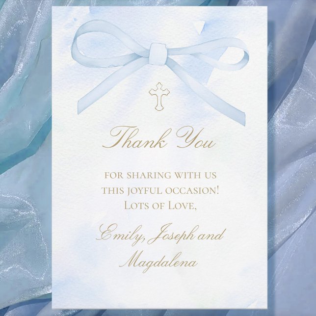Convites blue watercolor bow Thank You card (Criador carregado)