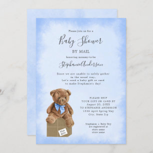 Convites Blue Watercolor Brown Bear Chá de fraldas por Corr