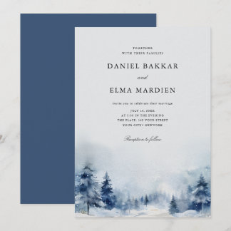 Convites Blue Watercolor, casamento entre pinheiros de inve
