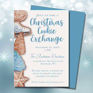 Convites Blue Watercolor Christmas Cookie Exchange