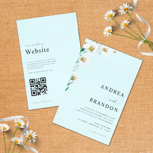 Convites Blue Watercolor Daisy Wildflower Código QR Casamen