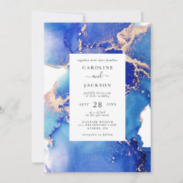 Convites Blue Watercolor e Dourado casamento