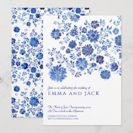 Convites Blue Watercolor Floral Wedding Invitation
