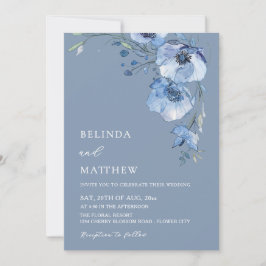 Convites Blue Watercolor Flowers Casual Wedding