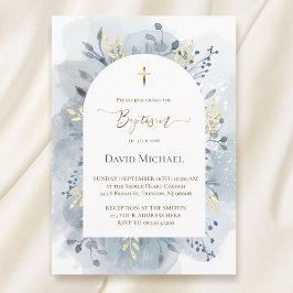 Convites blue watercolor foliage Baptism 