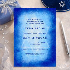 Convites Blue Watercolor Frame Star Custom Bar Bat Mitzvah