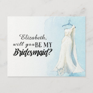 Convites Blue Watercolor Gown "Você será minha dama de honr