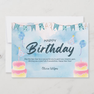 Convites Blue Watercolor Happy Birday