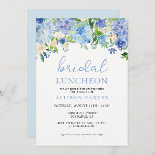 Convites Blue Watercolor Hydrangea Floral Bridal Lunchee