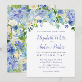 Convites Blue Watercolor hydrangea Floral Wedcard