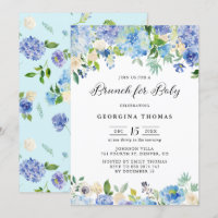 Blue Watercolor Hydrangeas & Rosa Brunch para Bebê