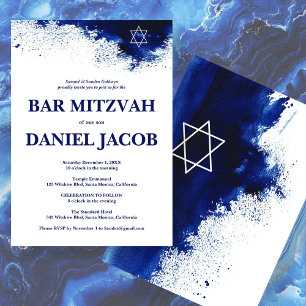 Convites Blue Watercolor Splash Custom BAR BAT MITZVAH