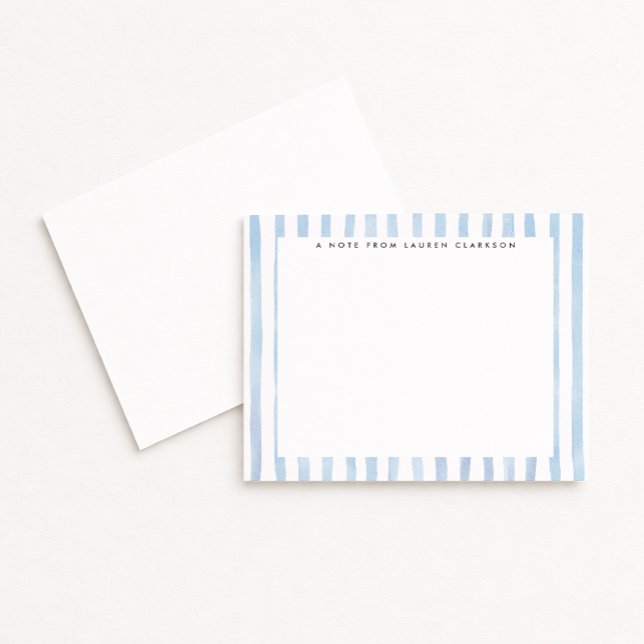 Convites Blue Watercolor Striped Stationery Note Card (Criador carregado)