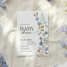 Convites Blue Watercolor Wildflower Baby Shower