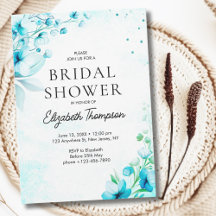 Blue Watercolor Wildflowers Modern Bridal Shower