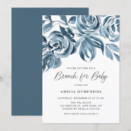 Convites Blue Watercolor Winter Rosa Brunch