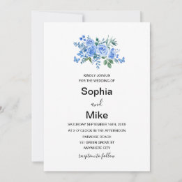Convites Blue Watercolour Floral Butterflies Wedding