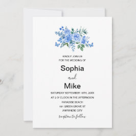 Convites Blue Watercolour Floral Butterflies Wedding