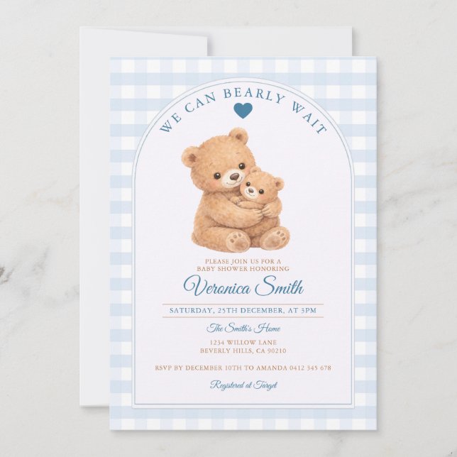 Convites Blue We can bearly wait Mama Bear Baby Shower (Frente)