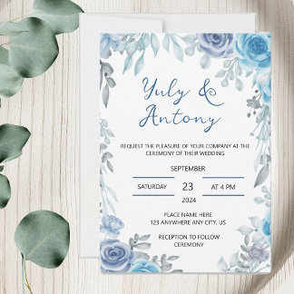 Convites Blue wedding Invitación para boda azul floral