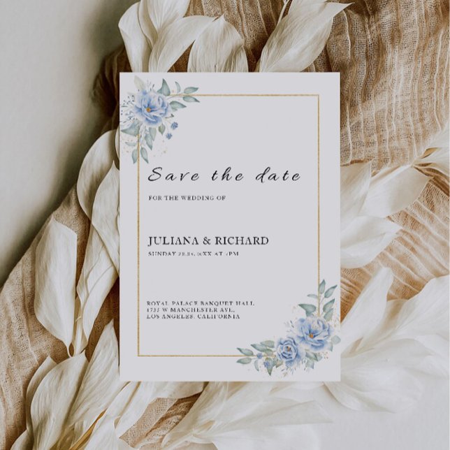 Convites Blue Wedding Save the Date Modelo (Blue Wedding Save the Date Template)