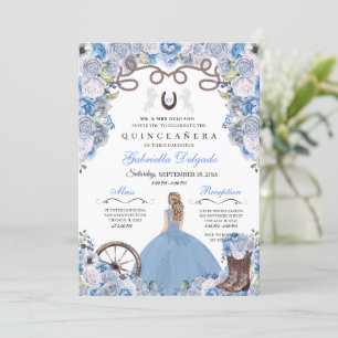 Convites Blue Western Charra Girl Ranchero Quinceanera