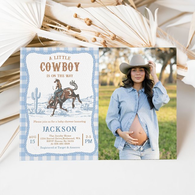 Convites Blue Western Cowboy Baby shower Invitation  (Criador carregado)