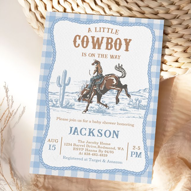 Convites Blue Western Cowboy Baby shower Invitation  (Criador carregado)