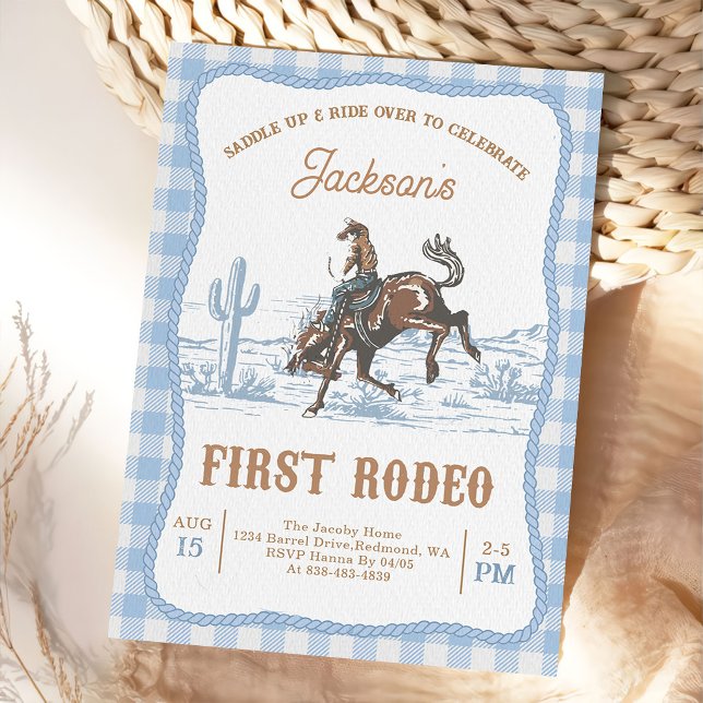 Convites Blue Western Cowboy First Rodeo Invitation  (Criador carregado)