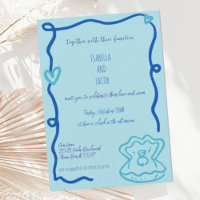 Blue Whimsical Drawn Quirky Wavy Casamento