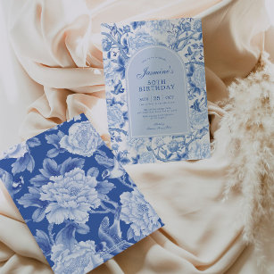Convites Blue White Chinoiserie Floral Garden 50º Aniversár