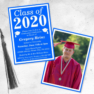 Convites Blue White Class of 2020 Graduation Photo