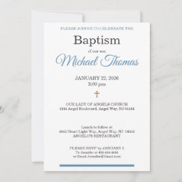 Convites Blue White Cross Custom Name Baptism