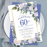 Convites Blue White Floral 60th Birthday Surprise Party<br><div class="desc">Honre uma mulher especial com este elegante e feminino 60º Convite de festas Surpresa de Aniversário. Surpresa e o 60º está escrito em grande texto azul. A Celebração de Aniversário segue. O nome do convidado também está em letras azuis. Os detalhes da comemoração de aniversário estão rodeados por um quadro...</div>