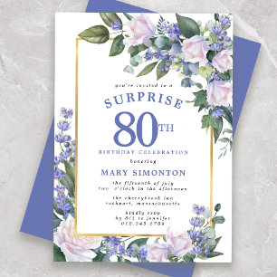 Convites Blue White Floral 80 Birthday Surprise Party