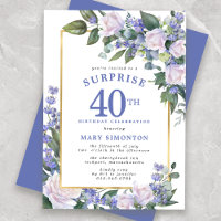 Blue White Floral aniversário de 40 anos Surprise