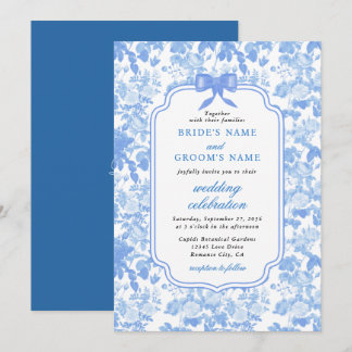 Convites Blue White Floral Roses French Chinoiserie Wedding