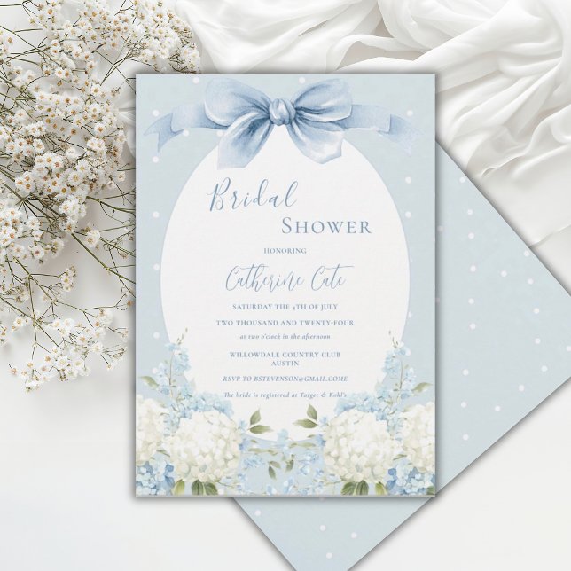 Convites Blue White Hydrangeas Ribbon Vintage Bridal Shower (Criador carregado)
