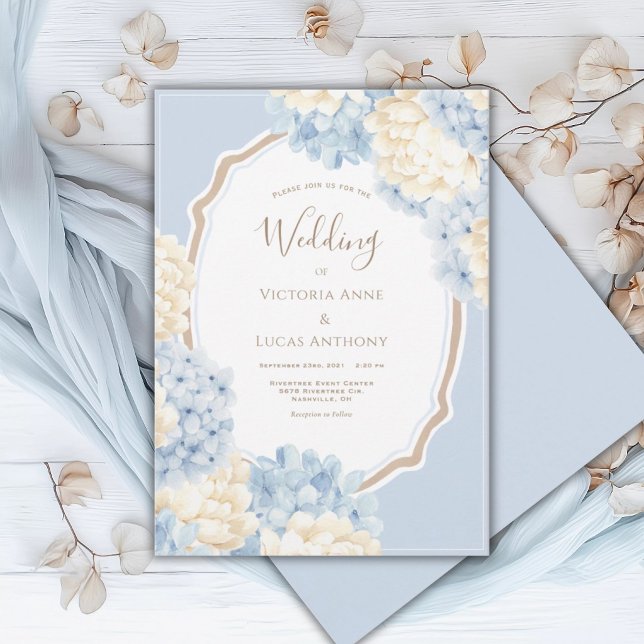 Convites Blue & White Hydrangeas Vintage Wedding (Criador carregado)
