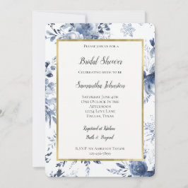 Convites Blue White Romantic Floral Bridal Shower  