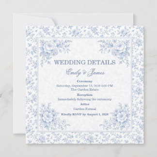 Convites Blue & White Vintage Floral Wedding invitation