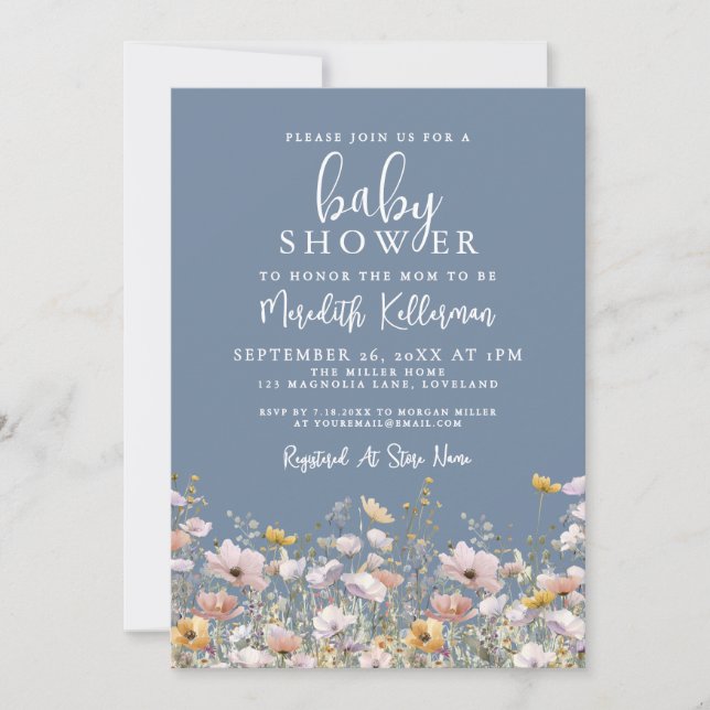 Convites Blue Wildflower Baby Shower (Frente)