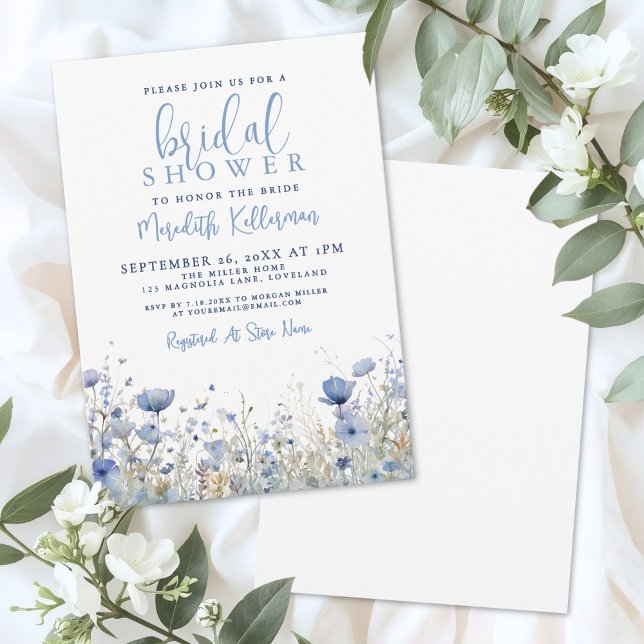 Convites Blue Wildflower Floral Bridal Shower (Blue Wildflower Floral Bridal Shower Invitation)