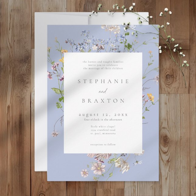 Convites Blue Wildflower Garden Elegant Wedding (Blue Wildflower Garden Elegant Wedding Invitation)