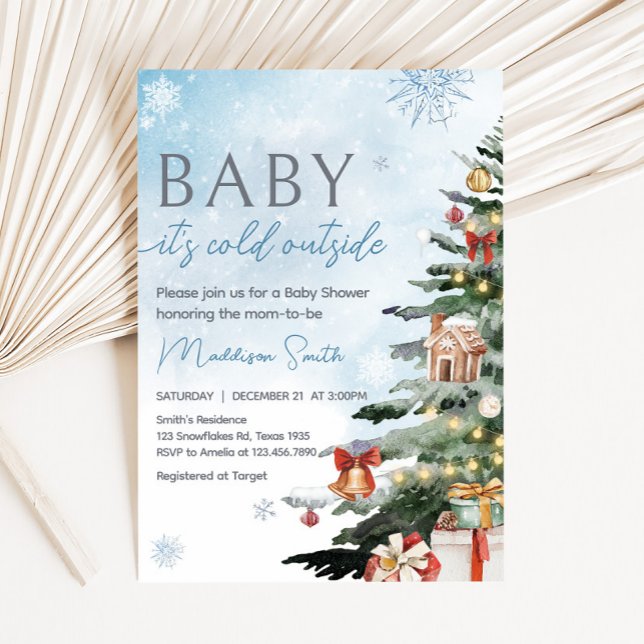 Convites Blue Winter Baby É Frio Outside Chá de fraldas (Baby It's Cold Outside Baby Shower Invitation
)