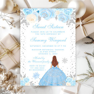 Convites Blue Winter Brown Hair Princess Sweet