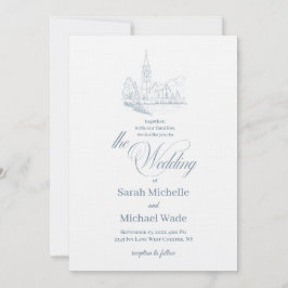 Convites Blue Winter Church Calligraphy Wedding Invitation